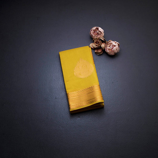 Silk Cotton Mustard Yellow Zari Worked Saree