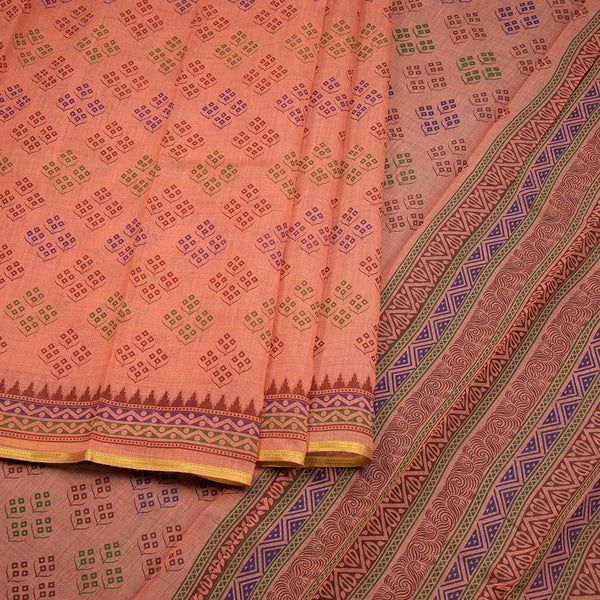 Chanderi Cotton Peach Printed Saree 03