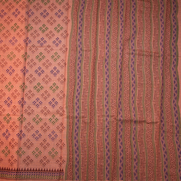 Chanderi Cotton Peach Printed Saree 03