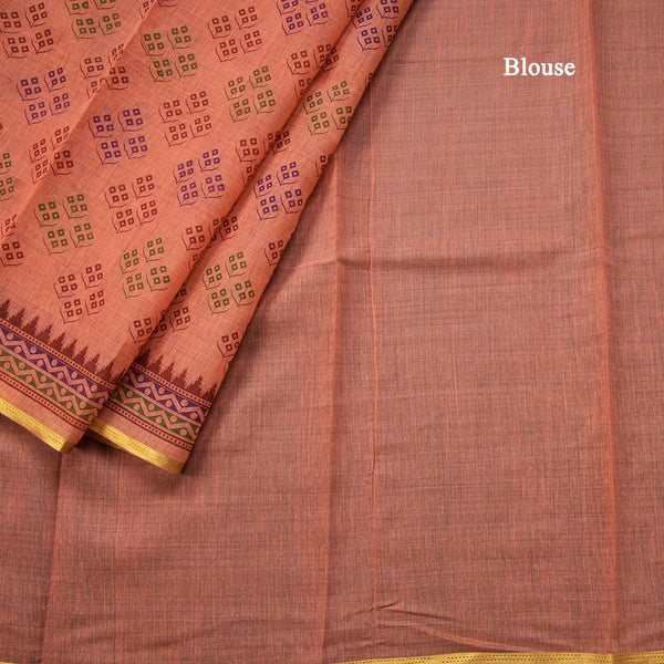 Chanderi Cotton Peach Printed Saree 03