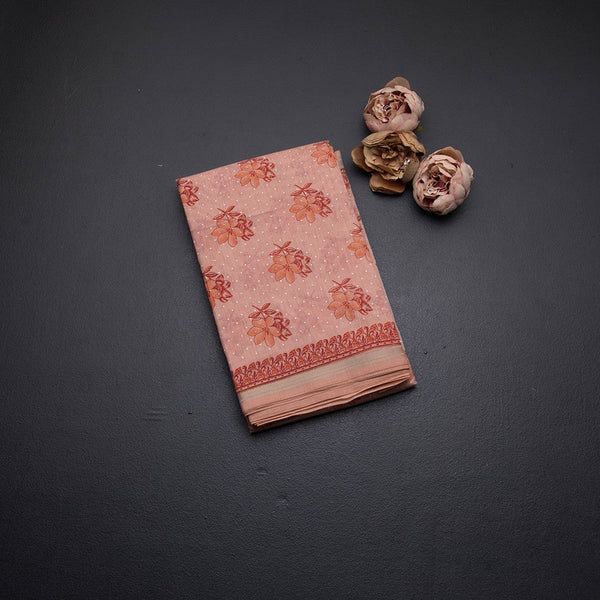 Chanderi Cotton Peach Printed Saree 04