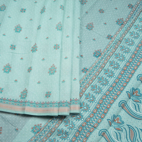 Chanderi Cotton Powder Blue Printed Saree
