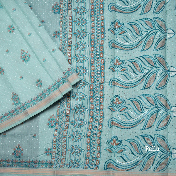 Chanderi Cotton Powder Blue Printed Saree