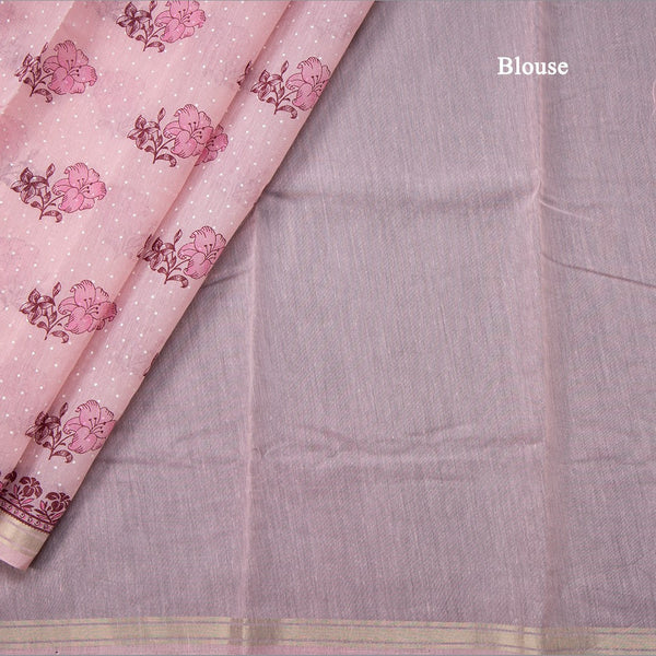 Chanderi Cotton Light Pink Printed Saree