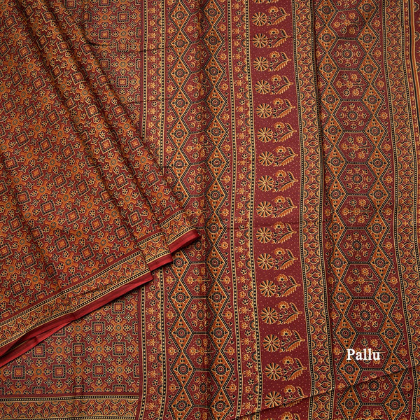 Chanderi Cotton Maroon Printed Saree 02