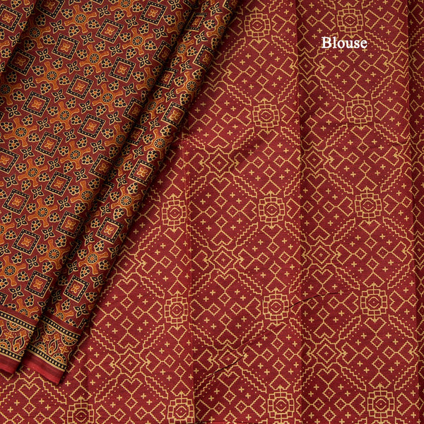 Chanderi Cotton Maroon Printed Saree 02