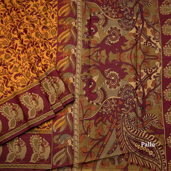 Chanderi Cotton Mango Yellow Printed Saree