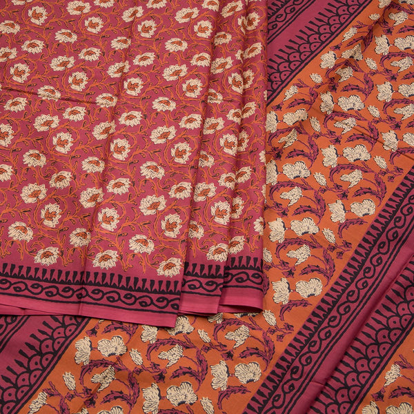 Chanderi Cotton Rose Pink Printed Saree