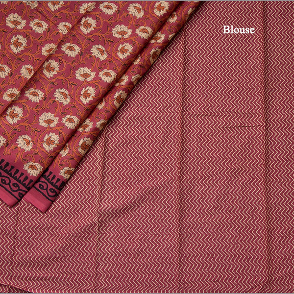 Chanderi Cotton Rose Pink Printed Saree