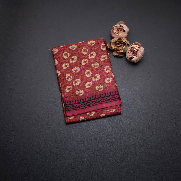 Chanderi Cotton Rose Pink Printed Saree