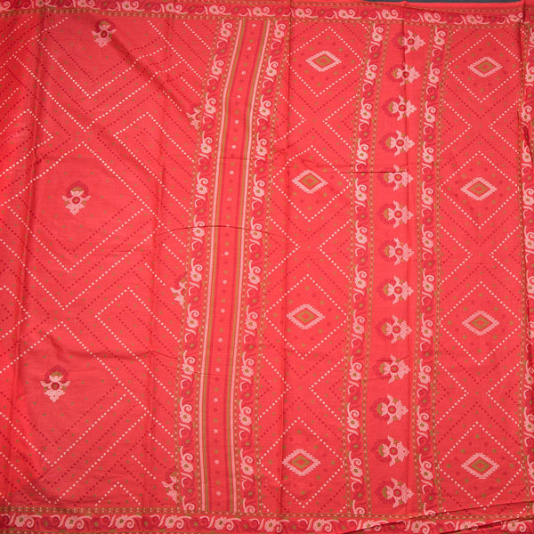 Chanderi Cotton Dark Peach Printed Saree