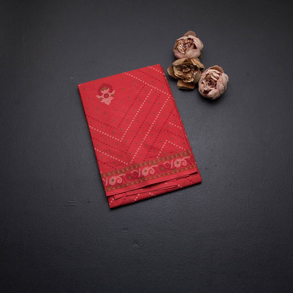 Chanderi Cotton Dark Peach Printed Saree