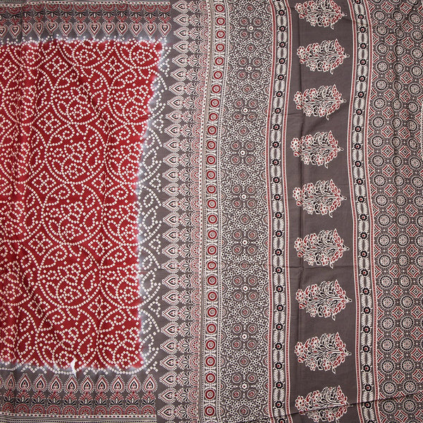 Chanderi Cotton Maroon Printed Saree 03