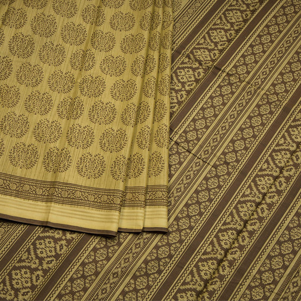 Chanderi Cotton Olive Green Printed Saree