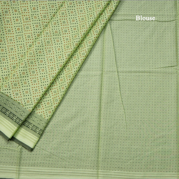 Chanderi Cotton Light Green Printed Saree