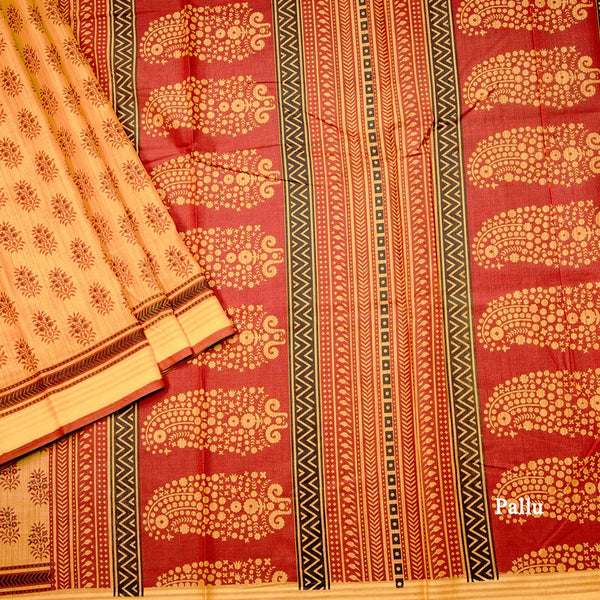 Chanderi Cotton Mango Yellow Printed Saree 02