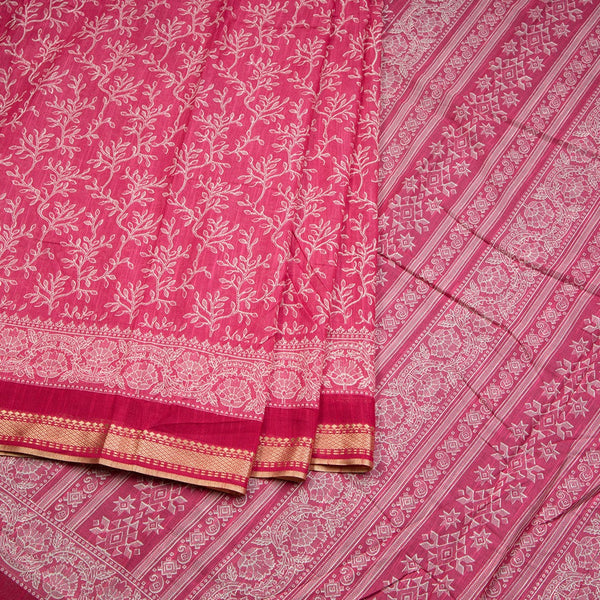 Chanderi Cotton Hot Pink Printed Saree