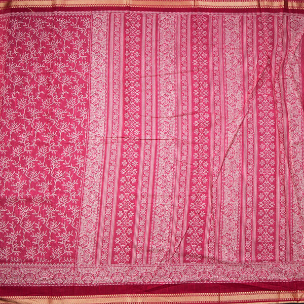 Chanderi Cotton Hot Pink Printed Saree