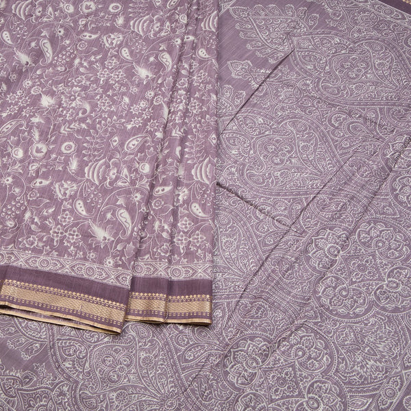 Chanderi Cotton Lilac Purple Printed Saree