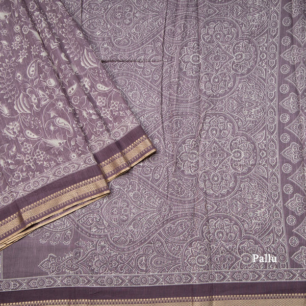 Chanderi Cotton Lilac Purple Printed Saree