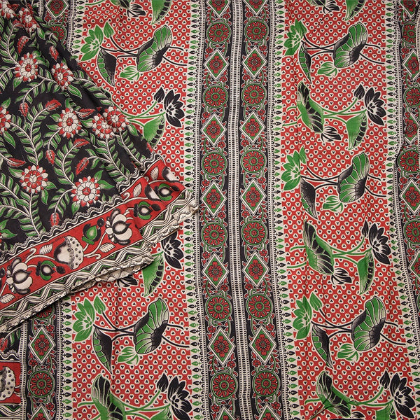 Kalamkari Cotton Black Floral Printed Saree