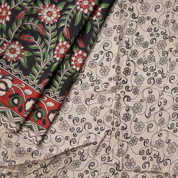 Kalamkari Cotton Black Floral Printed Saree