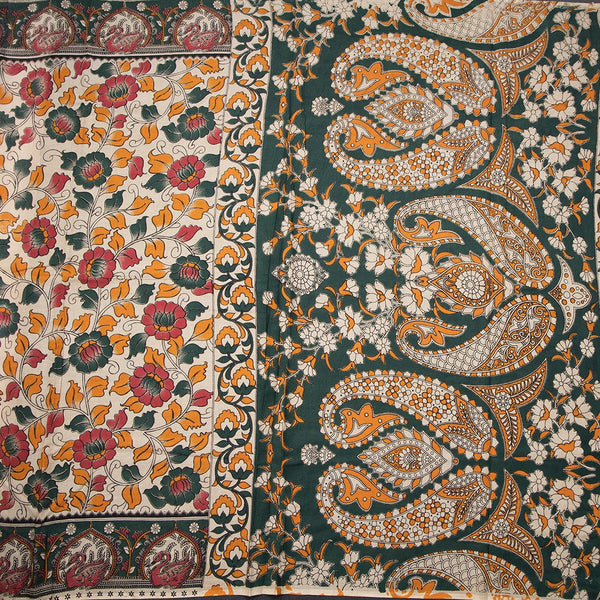 Kalamkari Cotton Cream Floral Printed Saree