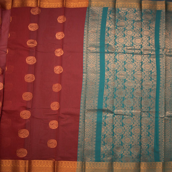 Silk Cotton Maroon Zari worked Saree 06