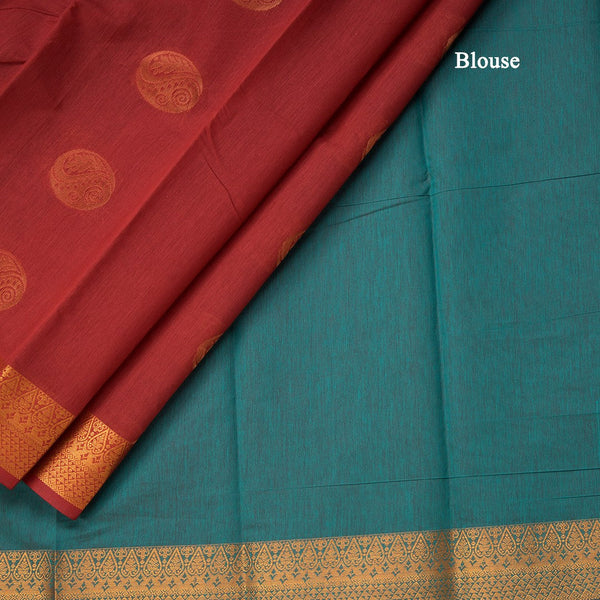 Silk Cotton Maroon Zari worked Saree 06