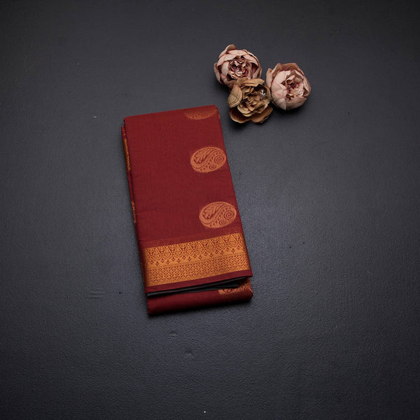 Silk Cotton Maroon Zari worked Saree 06