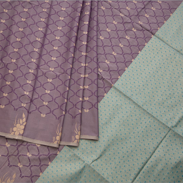 Semi Soft Silk Purple Thread Work Saree With Zari Buttas