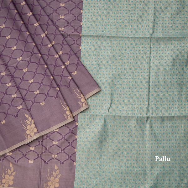 Semi Soft Silk Purple Thread Work Saree With Zari Buttas