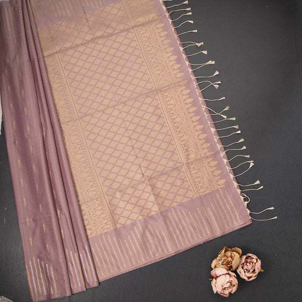 Semi Soft Silk Coffee Brown Thread Work Saree With Zari Buttas