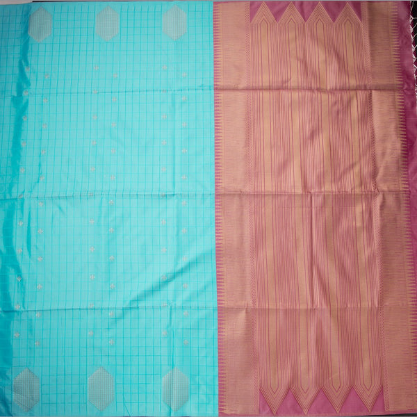 Semi Soft Silk Sky Blue Thread Work Saree With Zari Buttas