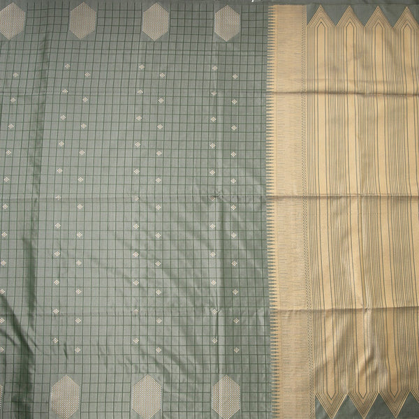 Semi Soft Silk Dark Green Thread Work Saree With Zari Buttas