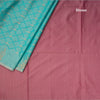 Semi Soft Silk Turquoise Thread Work Saree With Zari Buttas