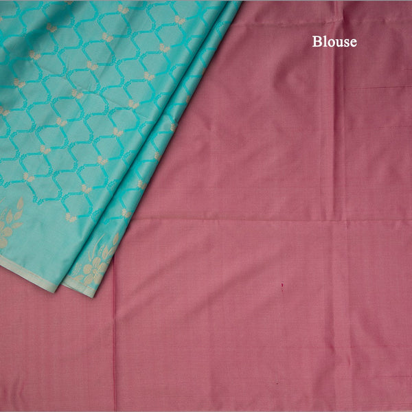 Semi Soft Silk Turquoise Thread Work Saree With Zari Buttas