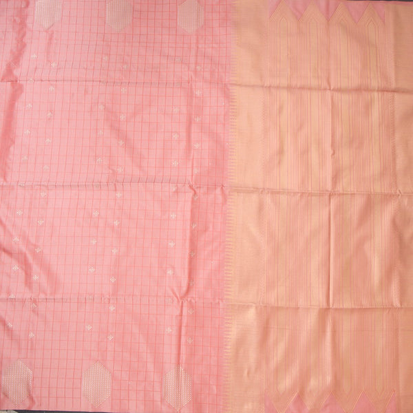 Semi Soft Silk Peach Thread Work Saree With Zari Buttas