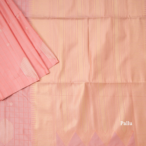 Semi Soft Silk Peach Thread Work Saree With Zari Buttas