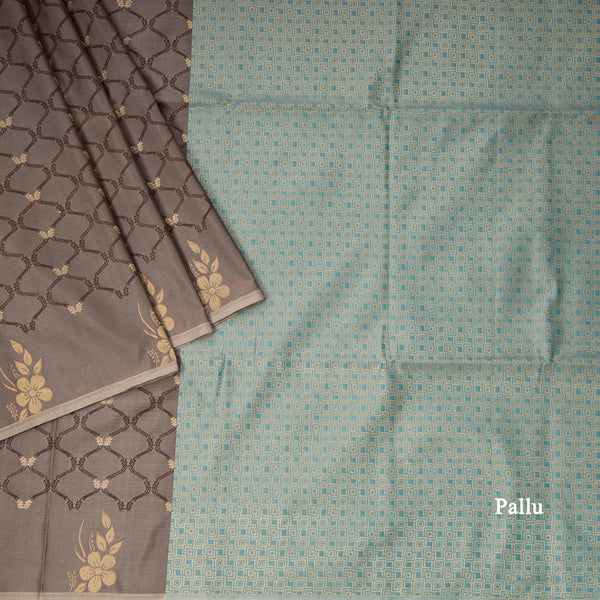 Semi Soft Silk Grey Thread Work Saree With Zari Buttas