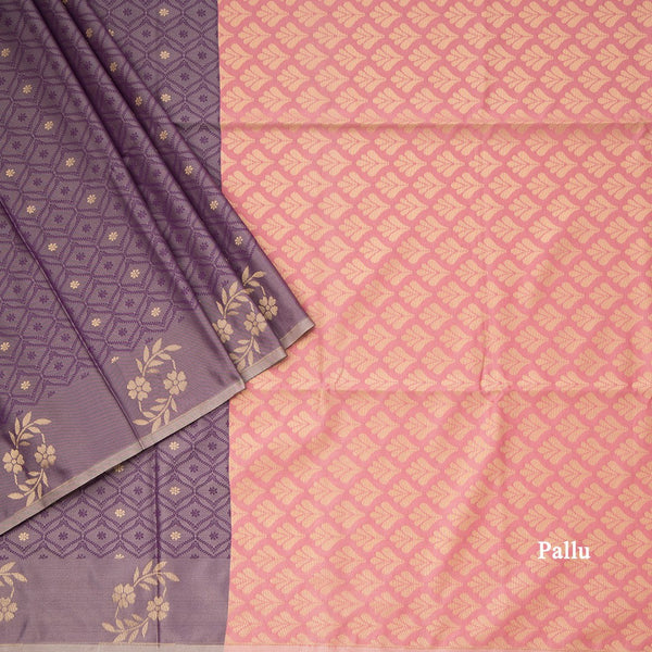 Semi Soft Silk Purple Thread Work Saree With Zari Buttas 02