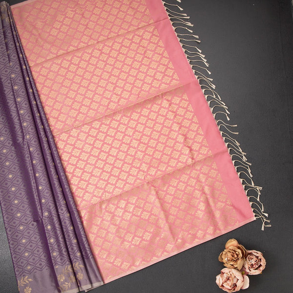 Semi Soft Silk Purple Thread Work Saree With Zari Buttas 02