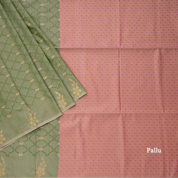 Semi Soft Silk Green Thread Work Saree With Zari Buttas