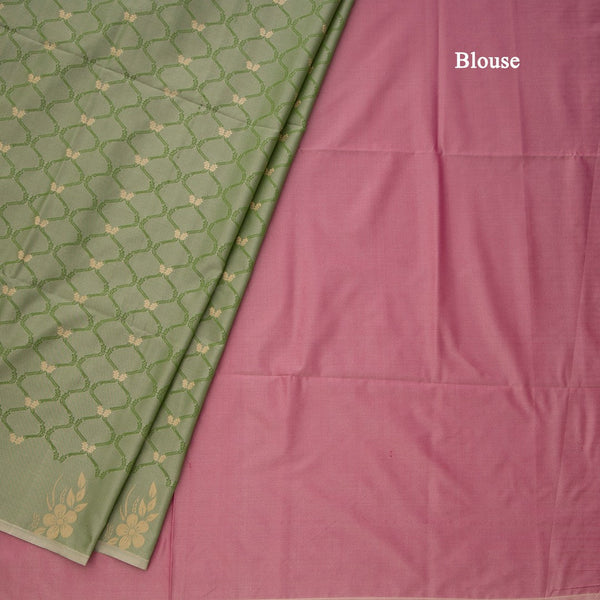 Semi Soft Silk Green Thread Work Saree With Zari Buttas