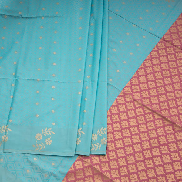 Semi Soft Silk Sky Blue Thread Work Saree With Zari Buttas 03
