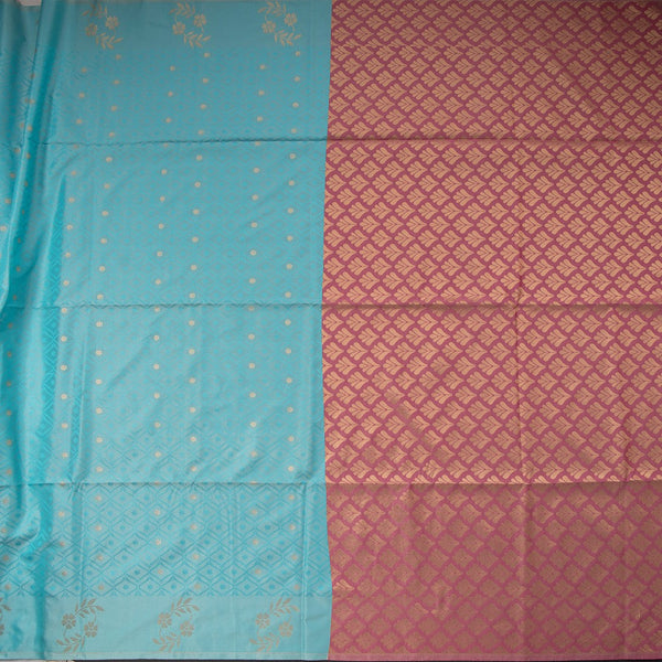 Semi Soft Silk Sky Blue Thread Work Saree With Zari Buttas 03