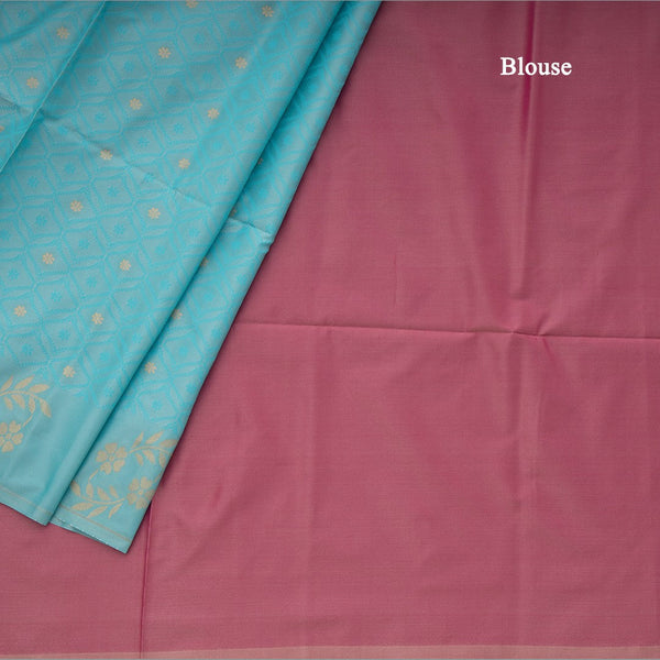 Semi Soft Silk Sky Blue Thread Work Saree With Zari Buttas 03