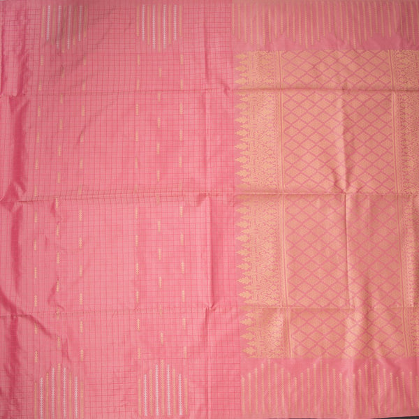 Semi Soft Silk Rose Pink Thread Work Saree With Zari Buttas