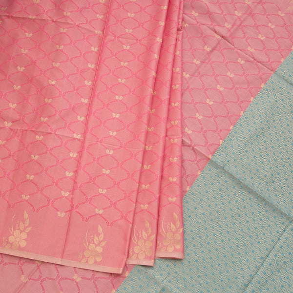 Semi Soft Silk Peach Thread Work Saree With Zari Buttas 02