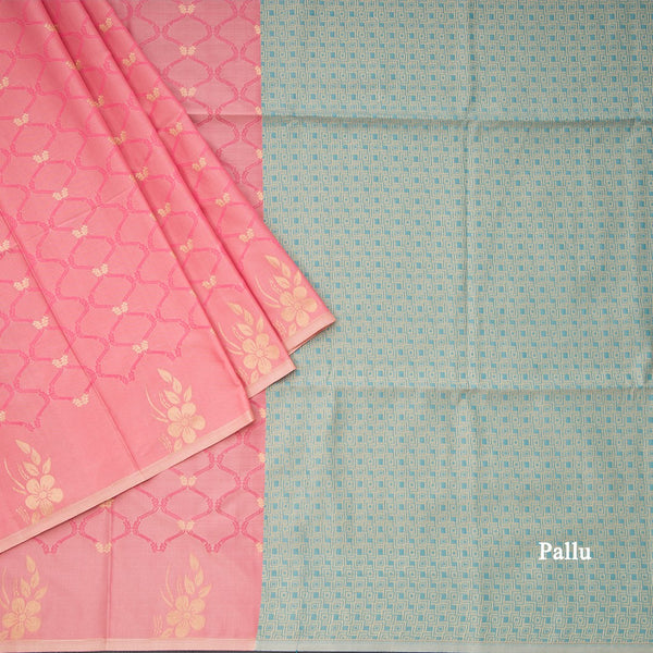 Semi Soft Silk Peach Thread Work Saree With Zari Buttas 02